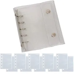 Alpha Depot シール帳 M5ミニバインダー 透明クリア 女の子向け はがせるシール収納 手帳型 5穴リング式 両面使えるポケット コレクション収納 (M5バインダー + リフィル10枚) [ラメ入りM5バインダー(クリア) + リフィル10枚]