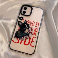 セール　新作　クリア　ブルドッグ　犬　スマホケース　黒