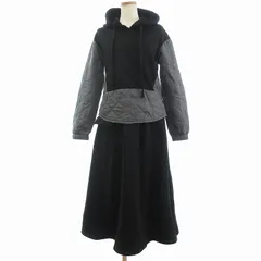 AIYISHANGFUSHI 美品 セットアップ パーカー フレアスカート ロング プルオーバー フリース 裏起毛 キルティング切替 M 黒 ブラック グレー
