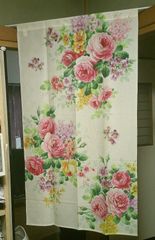(薔薇)ローズのれん幅85cmx高さ150cmミラーレース　UVカット【プリンセスローズ】ピンクmatu-14818