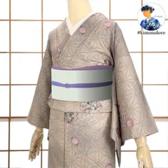 【未使用美品✨】東レシルック　さんび　洗える着物　小紋　薄鼠色　撫子　袷　F2 お仕立付き・単衣】東レ シルック 絽ちりめん小紋（花の丸×黒地