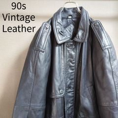 【羊革】90s オールブラック ミリタリー レザージャケット ミドル丈