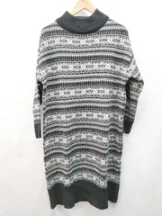 ◇ Samansa Mos2 blue ブルー リブニット カジュアル 長袖 膝丈 ワンピース サイズFREE ブラック マルチ レディース P  【1403110011321】