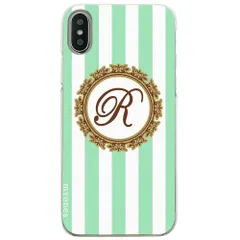 【新品未使用】iPhone7 Plus iPhone8 Plus アイフォン7/8プラス クリア ハードケース ( ストライプミント イニシャルR ) ボーダー ストライプ イニシャル cl-initial1-iphone7plus-ca016_e_r