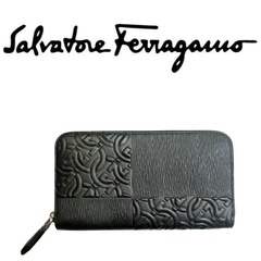 【中古美品】 Salvatore Ferragamo フェラガモ 660879 レザー ガンチーニ柄 ラウンドファスナー ブラック メンズ 長財布