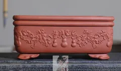 長方鉢 中国宜興 紫砂の鉢 盆栽鉢 植木鉢 小品盆栽鉢 大品盆栽鉢 紫砂の鉢 盆栽鉢釘彫鉢◇中国宜興◇刻印あり 長方