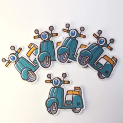 【特価商品】スクーターブルー ワッペン アイロン アップリケ 保育園 幼稚園 などの目印に 5枚セット