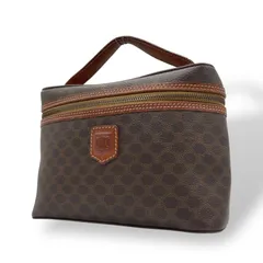 CELINE オールドセリーヌ マカダム トリオンフ バニティポーチ メイクポーチ 化粧ポーチ バニティバッグ 茶 ブラウン PVC レザー ゴールド金具 レディース ヴィンテージ S97