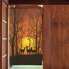 ■SIMON BAKER■のれん「夕日と鹿」85x150cm ×5枚セット【日本製】のれん 暖簾 家紋 間仕切り ジブリ トトロ 千と千尋 風景 景色 目隠し SNOOPY スヌーピー【匿名配送らくらくメルカリ便全国送料無料】