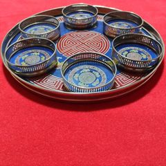 トレイ　トレー　コースター　ガラス絵　金属フレーム　未使用　昭和レトロ