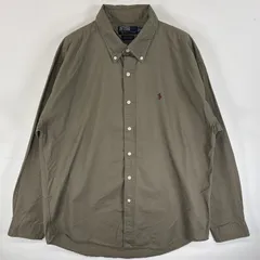 古着 90's/90年代 ポロバイラルフローレン Polo by Ralph Lauren 長袖シャツ ボタンダウンシャツ ワンポイント ロゴ 刺繍 MARLOWE XXL  カーキ系 無地 メンズ