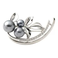【グレー×ワンサイズ】[Cream dot. クリームドット公式] ブローチ フォーマル 卒業式 卒園式 入学式 入園式 ママスーツ コサージュ パール キュービックジルコニア ビジュー リーフ カーブ ピン 華やか 大人 上品 エレガント  