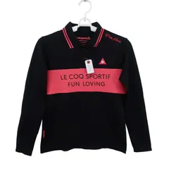 【美品】le coq sportif(ルコックスポルティフ) 長袖ポロシャツ 黒ピンク レディース M ゴルフウェア 2509-0826 中古