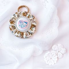 ☆ラスト１点☆ハンドメイド　片面マタニティマーク　ふわふわロゼット　リバティ　ムーンモス　ブラウン　完成品