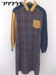 ◇ merlot メルロー チェック 長袖 ロング ワンピース サイズF ネイビー ブラウン レディース  【中古】 【1111180007532】
