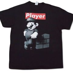 0113 00ｓ　XL　レア柄　黒　スーパーマリオ　PLAYER　全身　ビンテージ ゲームT　ニンテンドー