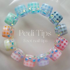 ペディチップ👣ギンガムチェックのオーロラリボン⋆*