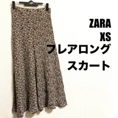 美品 ZARA 花柄 フレア ロングスカート ミディスカート 総柄 黒系 サイドジップ Aライン