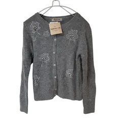 Z1536【美品】ApuweIrer-riche アプワイザーリッシェ カーディガン 装飾 花柄 グレー サイズ2 未使用タグ付