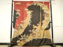平和屋着物■豪華振袖　駒刺繍　松竹梅舞蝶文　金彩　正絹　逸品　AAAV8956ma