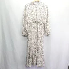 ◇ ⊇ mysty woman 小花柄 ギャザー加工 長袖 ロング丈 ワンピース サイズF アイボリー マルチカラー レディース E  【1410100045457】