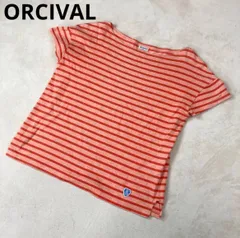 オーシバル　半袖カットソー　ボーダー　フリーサイズ　オレンジカットソー　トップス　ボーダー ワンポイントロゴ刺繍　オレンジ　レディース 日本製　MADE IN JAPAN
