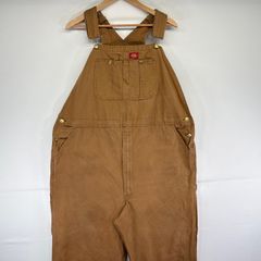 古着 ディッキーズ Dickies オーバーオール ダック ワーク 大きいサイズ ワンポイントロゴ ジップフライ w44 L32  ブラウン系 メンズ