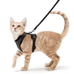 猫 ハーネスS リード セット 抜けにくい ソフト胸あて 軽量 散歩 ハーネス 胴輪 サイズ調節可 夜反射 通気メッシュのサムネイル