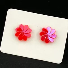 【新品】樹脂ピアス 両耳セット 金属アレルギー対応 樹脂キャッチ付◆花 フラワー レッド ピンク 可愛い 大きめ チャーム◆ワンポイント スタッドピアス◆ 樹脂ポスト 軽量 シンプル デザイン