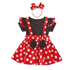 [maru5] キッズコスチューム ミニー 女の子 ガールズ ハロウィン 仮装 ミニーちゃん 子供 ドット柄 スカート コスプレ 半袖 パーティー イベント 写真 撮影 演出服 レッド ワンピース カチューシャ 3点セット 110cm 