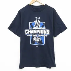 L/古着 半袖 ビンテージ Tシャツ メンズ 00s MLB ニューヨークヤンキース クルーネック 紺 ネイビー メジャーリーグ ベースボール 野球 25s
