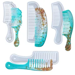 5WYOUKE くし形 シリコンモールド 櫛 4個セット レジン シリコン モールド UVレジン エポキシ樹脂 アロマストーン 手作り 石鹸 キャンドル 樹脂 粘土 抜き型 DIY 0