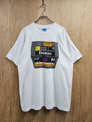 【US古着】90s FRUIT OF THE LOOM Delco84 T-shirt | 90年代タグ フルーツオブザルーム デルコ カーバッテリー プリント 半袖 Tシャツ シングルステッチ ホワイト M