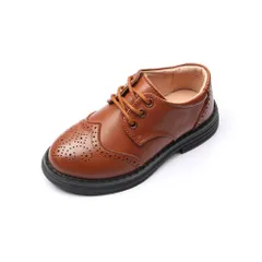 ☆ ブラウン ☆ 34(20cm) ☆ キッズ フォーマル 靴 pk007 キッズ フォーマルシューズ 靴 くつ シューズ 子供靴 ひも靴 ローファー 子ども こども 男の子 女の子 フォーマル フラット 革 シンプル 履きやすい 滑りにくい 冠婚葬祭 結婚式