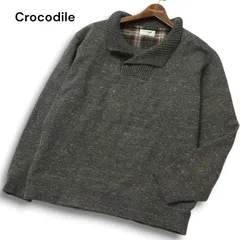 Crocodile クロコダイル 通年 ロゴ刺?★ コットン プルオーバー セーター ニット Sz.LL メンズ 灰 大きいサイズ