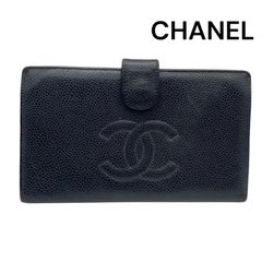●シャネル CHANEL 二つ折り長財布 ガマ口小銭入れ 札入れ カード入れ キャビアスキン ブラック レディース S5T356