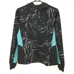 【超美品】アンダーアーマー ジップパーカー 黒×ライトブルー 総柄 袖下切替 サムホール レディース MD/M/M(M) ゴルフウェア UNDER ARMOUR