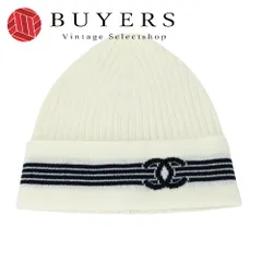 【中古】 シャネル ニットキャップ カシミヤ コットン ホワイト ブラック ニット帽 ココマーク アパレル レディース 女性 CHANEL