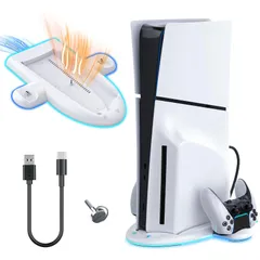 用冷却ファン PS5 PS5 新型PS5 Slim周辺機器，PS5 TanReginal Slim本体ディスク/デジタル兼用 充電スタンド， PS5 コントローラー Slim用充電スタンド 縦置き スタンド 縦置き Silm用 （2コントローラー同時充電、冷却