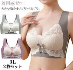 胸を小さく見せるブラ ブラジャー アイスシルク 小さく見せるブラ 大きな胸を小さく見せる レース ブラジャー 脇肉 3L