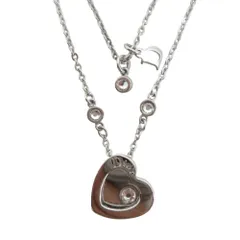 美品 Christian Dior クリスチャンディオール ハートモチーフ Dロゴ ダブルチェーン ネックレス ペンダント アクセサリー シルバー レディース 古着 中古 USED