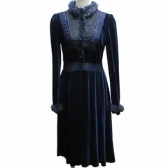 クロエ CHLOE ベルベットワンピース ドレス 総シルク レース切替 ファー切替 36 約XSサイズ相当 紺 ネイビー 0516 ■GY14 のサムネイル