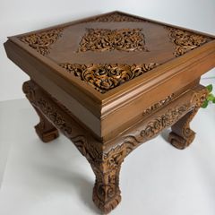 重厚彫刻 木製花台 テーブル サイドテーブル 飾り台 仏具台