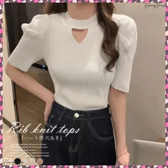 送料無料 リブニットトップス 韓国風 サマーニット レディース ハート型 穴あき ニットソー 5分袖 シンプル カットソー プルオーバー パフスリーブ tシャツ おしゃれ 無地ニットtシャツ 着回し ニットソー 着やせ トップス
