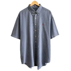 Ralph Lauren ラルフローレン BLAKE シアサッカー ボタンダウンシャツ コットンシャツ チェック柄 半袖シャツ ワンポイントロゴ 刺繍 青×グレー XXLサイズ No.Y809