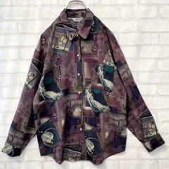 【入手困難】ヴィンテージ 昭和レトロ 人柄 建物 アート 長袖 レトロシャツ 90s 総柄 ブラウス