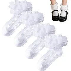 【新品】 [Cirsaeur] 子供 靴下 女の子 レース フォーマル 4足セット フォーマルソックス キッズ 入学式 こども 靴下 白 可愛い (M 15-17cm 4～7歳) 1
