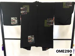 【羽織】アンティーク羽織　黒羽織　仕付け糸あり　正絹　紋付　一つ紋　金糸　銀糸　紅葉　着物　和装　OME290