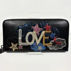 Saint Laurent PARIS サンローラン パリ LOVE 長財布 ロングウォレット ラウンドファスナー ワッペン YSL ロゴ ブラック 黒 レザー レディース