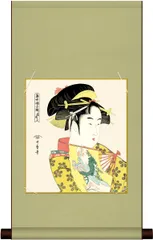 複製/喜多川歌麿/美人画/着物地/染物/布袋屋掛軸HH-160 複製/喜多川歌麿/美人画/着物地/染物/布袋屋掛軸HH-160